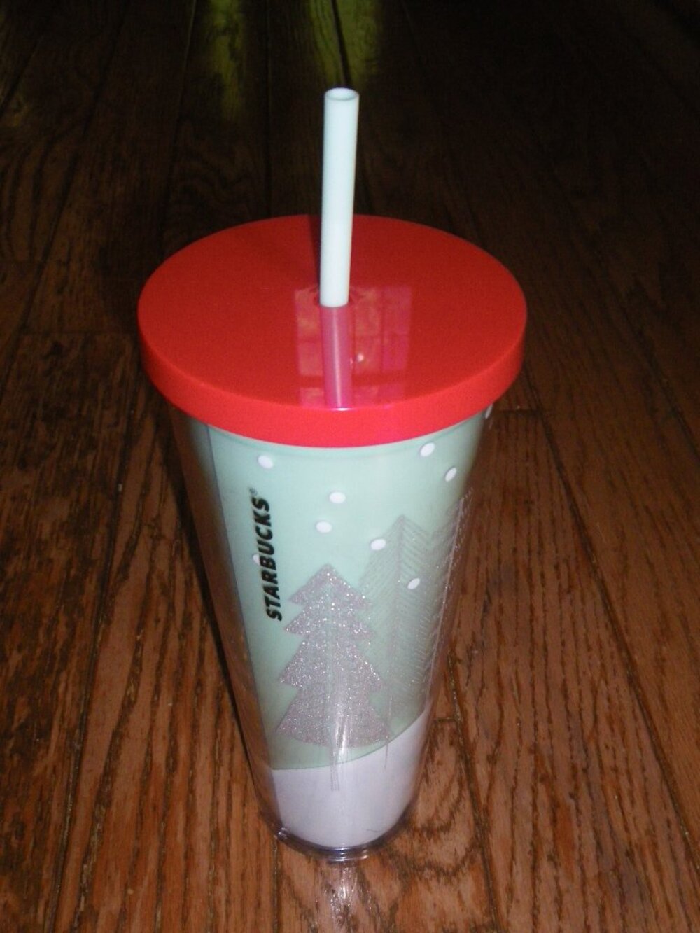 Starbucks 2018 Christmas 24 oz Tumbler w/ Straw Glitter Trees Elves Reindeer